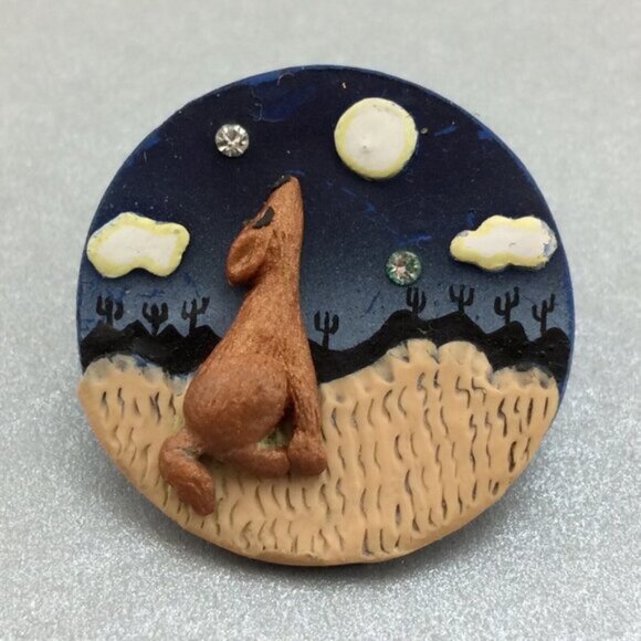 Handmade Coyote Howling at Desert Moon Polymer Clay Earrings Southwest Boho - Picture 2 of 16